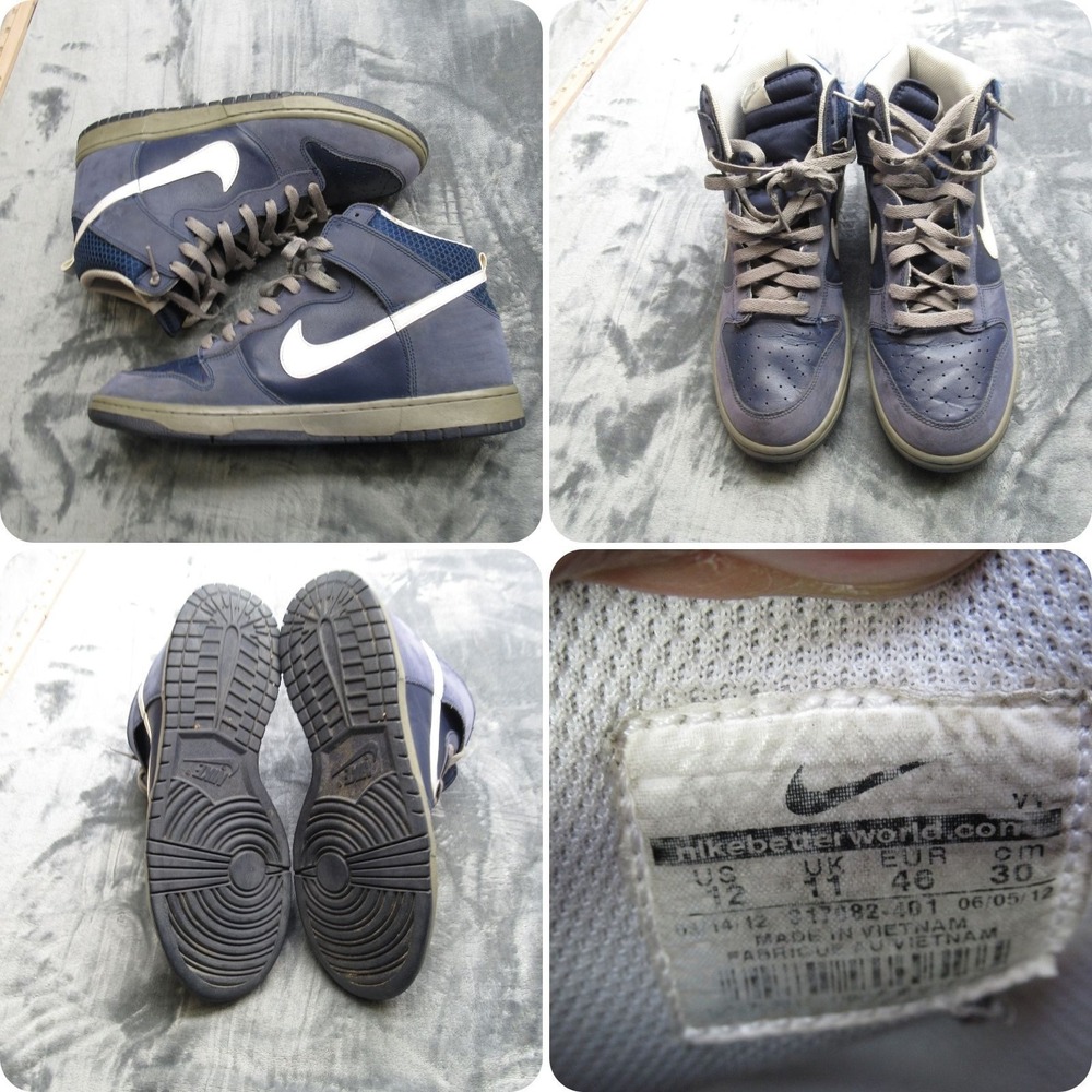 Nike Sneakers Mens 12 Midnight Navy Dunk High Top Lace Leather Comfort RARE 2012